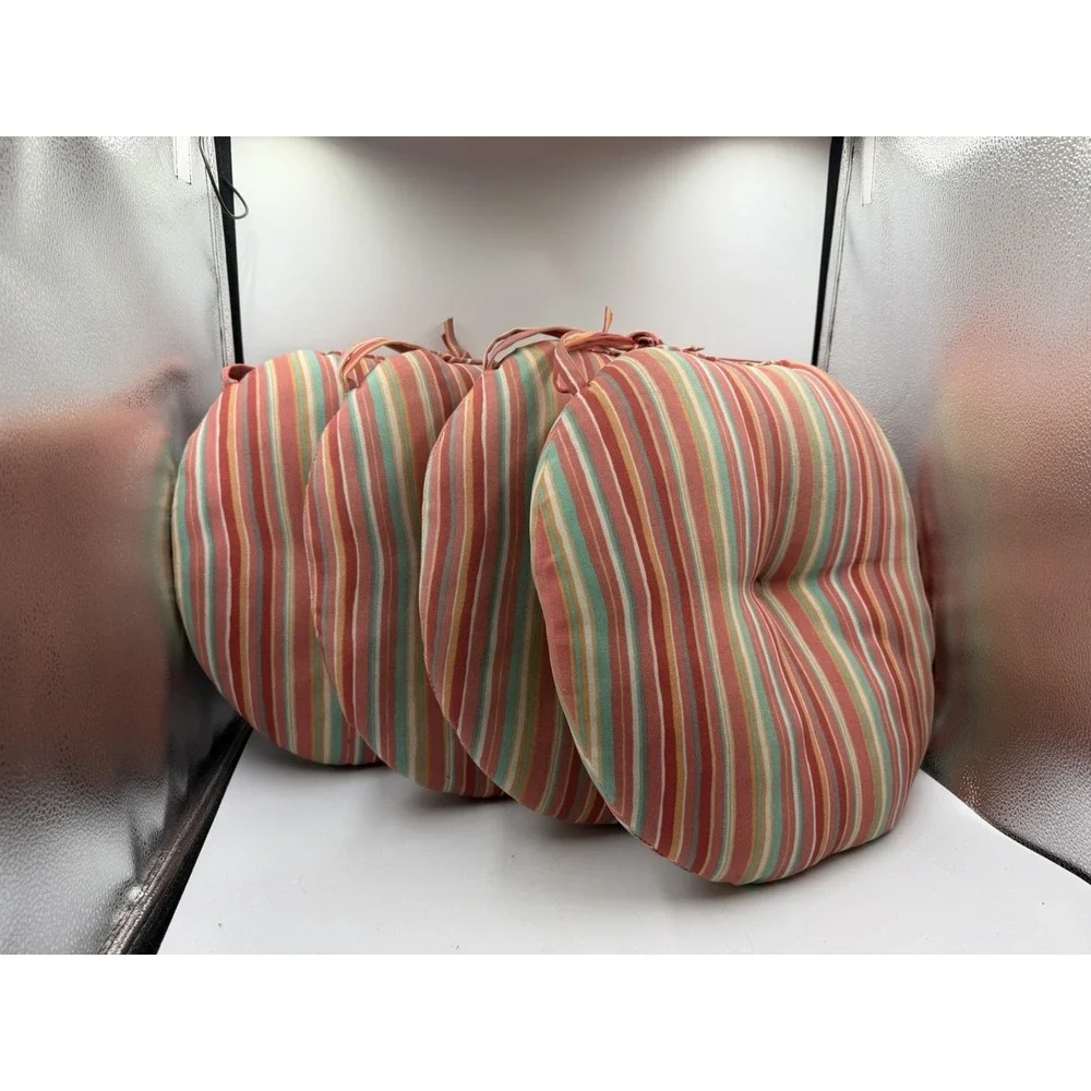Bistro Chair Cushions Set of 4 Round Outdoor Cushions Water Resistant W/ Ties